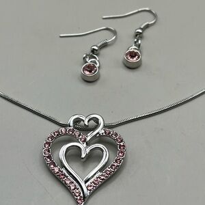 Elegant Silver and Pink Heart Jewelry Set